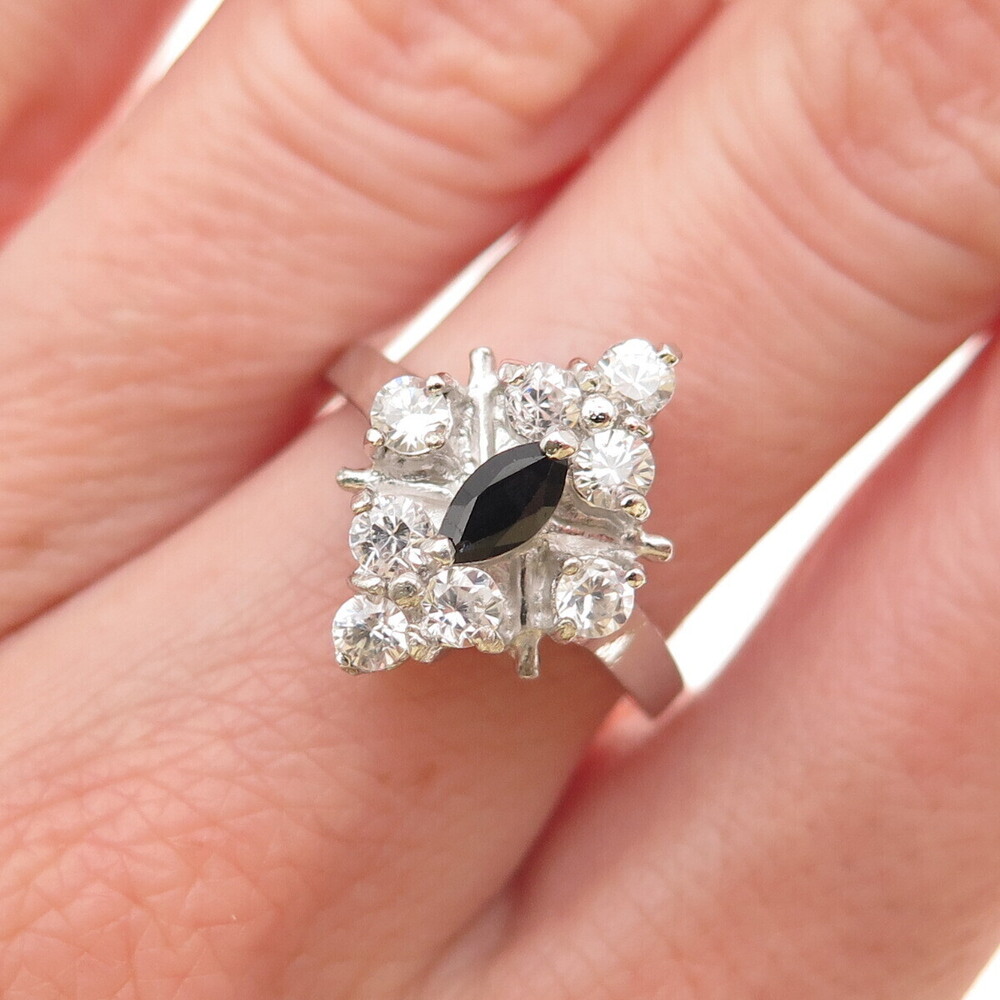 925 Sterling Silver Real Sapphire & C Z Bohemian Ring Size 6.75